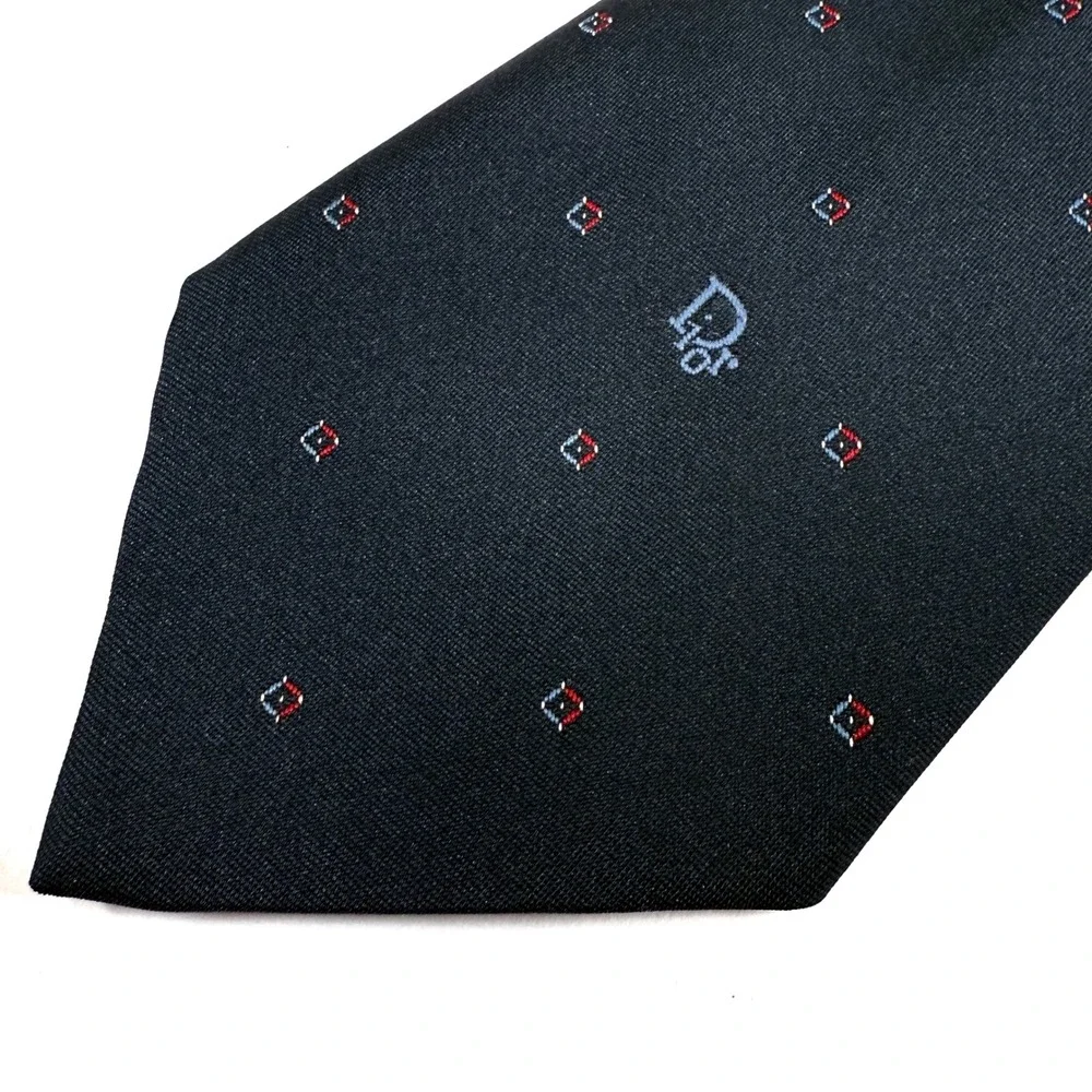 Christian Dior Navy Blue Geometric Logo‎ Necktie Made in Italy Width: 3